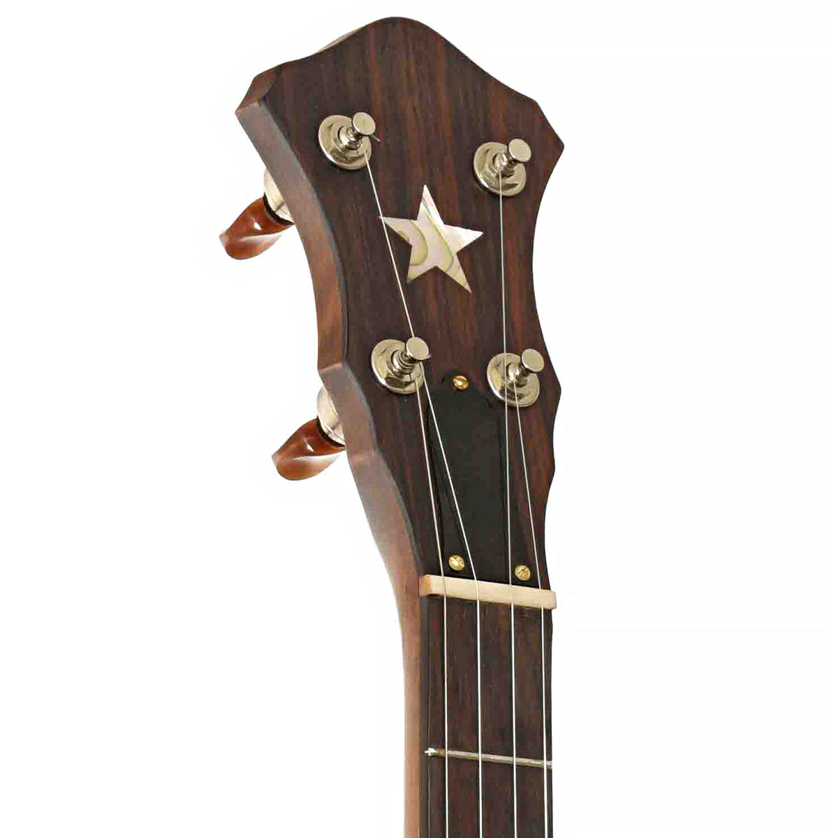 Front headstock of Starr 11 in. Curly Maple Openback