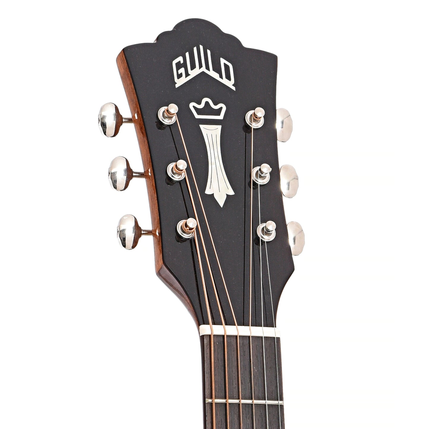 Front headstock of Guild Westerly Collection OM-120 Acoustic Guitar