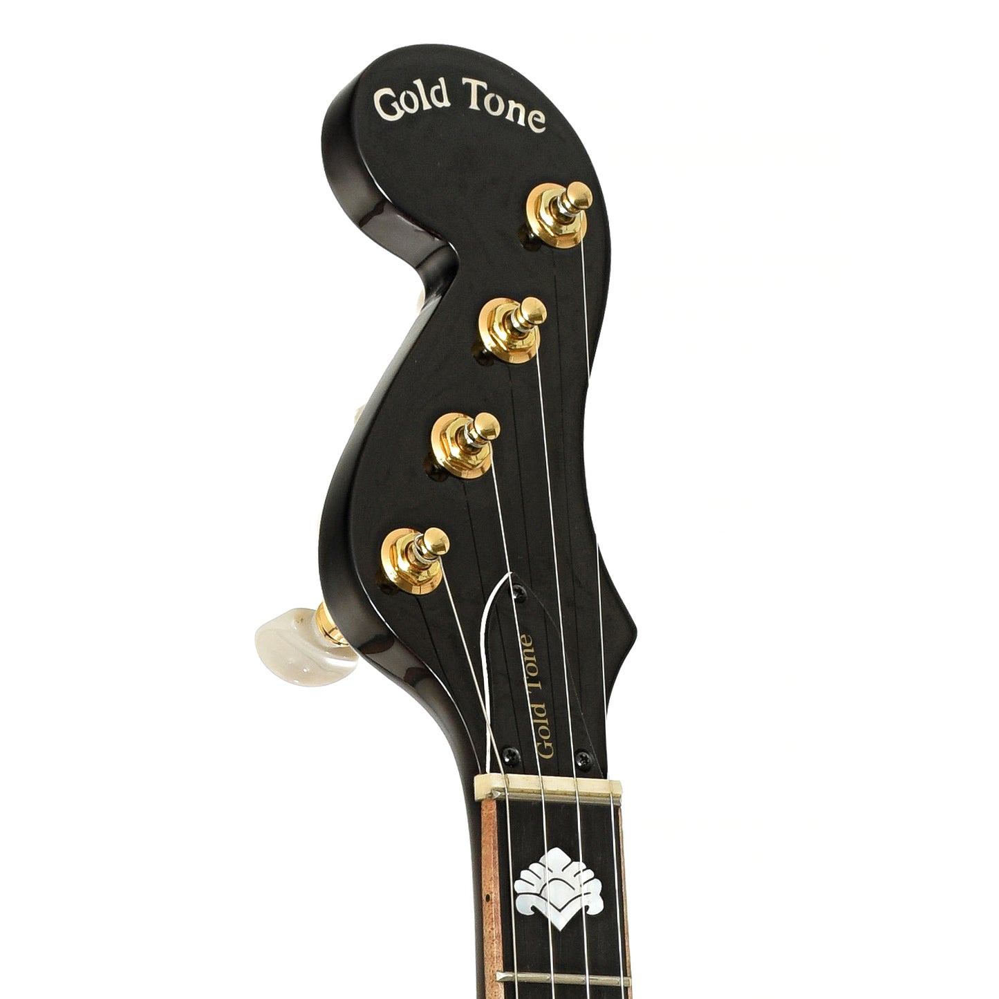 Headstock of  Gold Tone Pat Cloud Banjola 