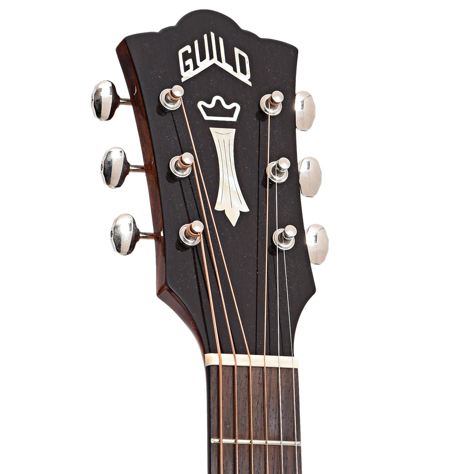 Front headstock of Guild M-120 Acoustic Guitar (2021)