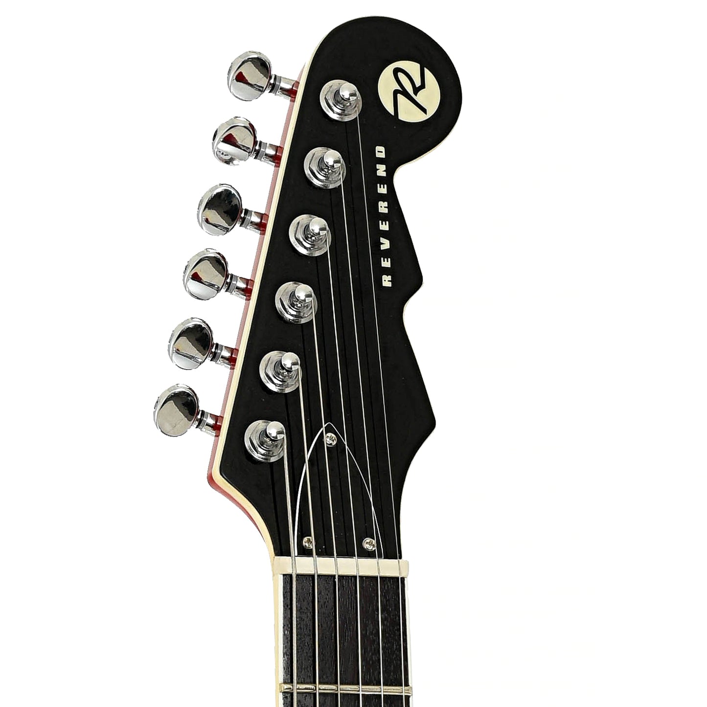 Headstock of Reverend Warhawk DAW Electric Guitar, Transparent Cherry