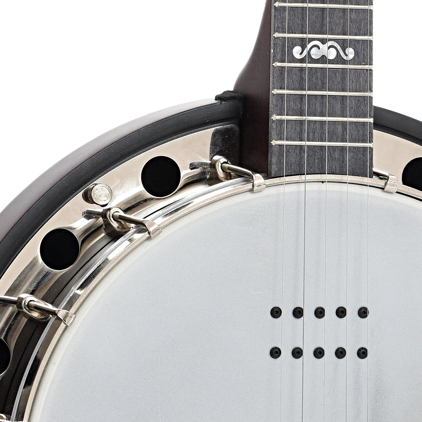 Front body and neck join of Deering Artisan Goodtime Special Resonator Banjo