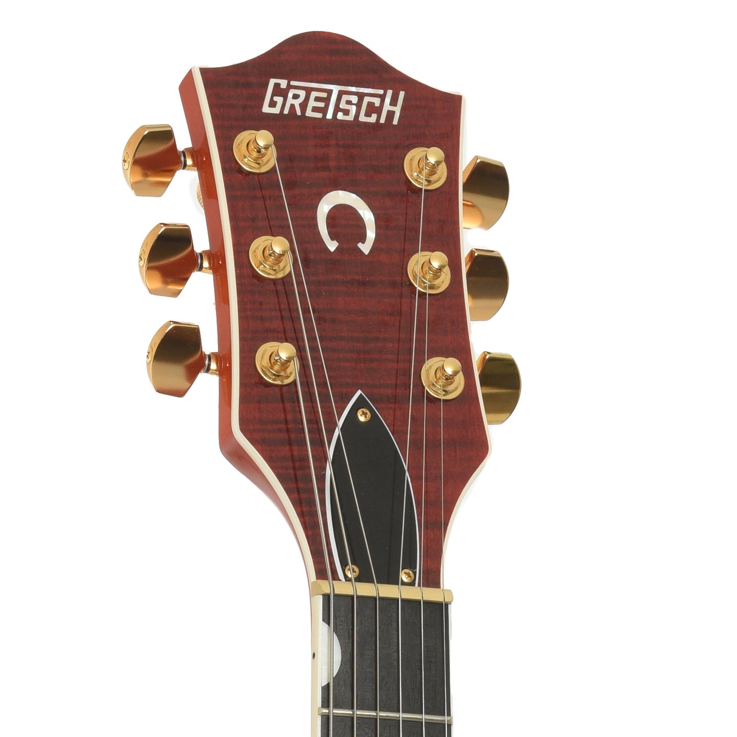 Headstock of Gretsch G6120TFM Players Edition Nashville Hollowbody Electric Guitar