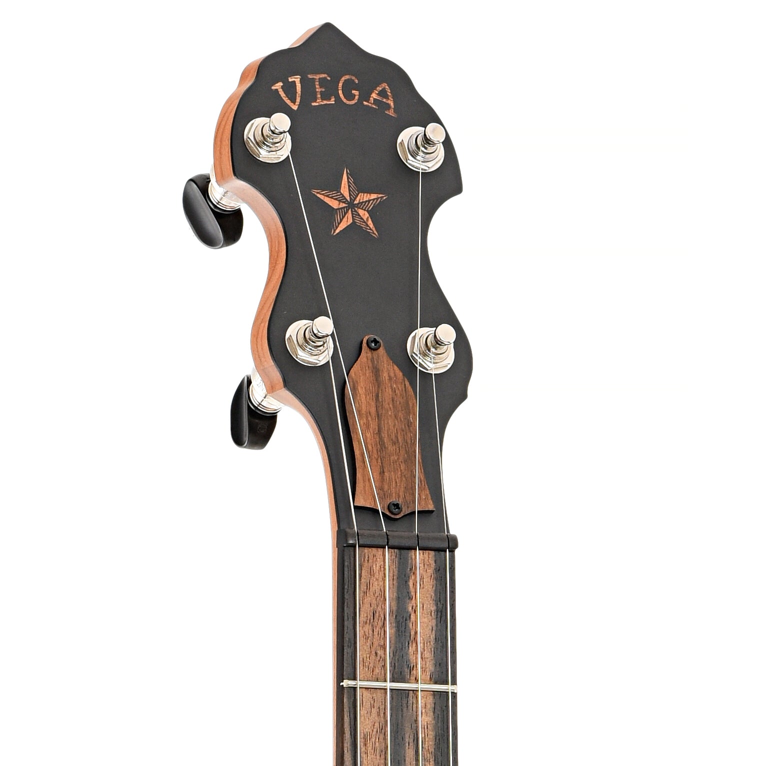 Front headstock of Deering Vega Vintage Star 12" Openback Banjo