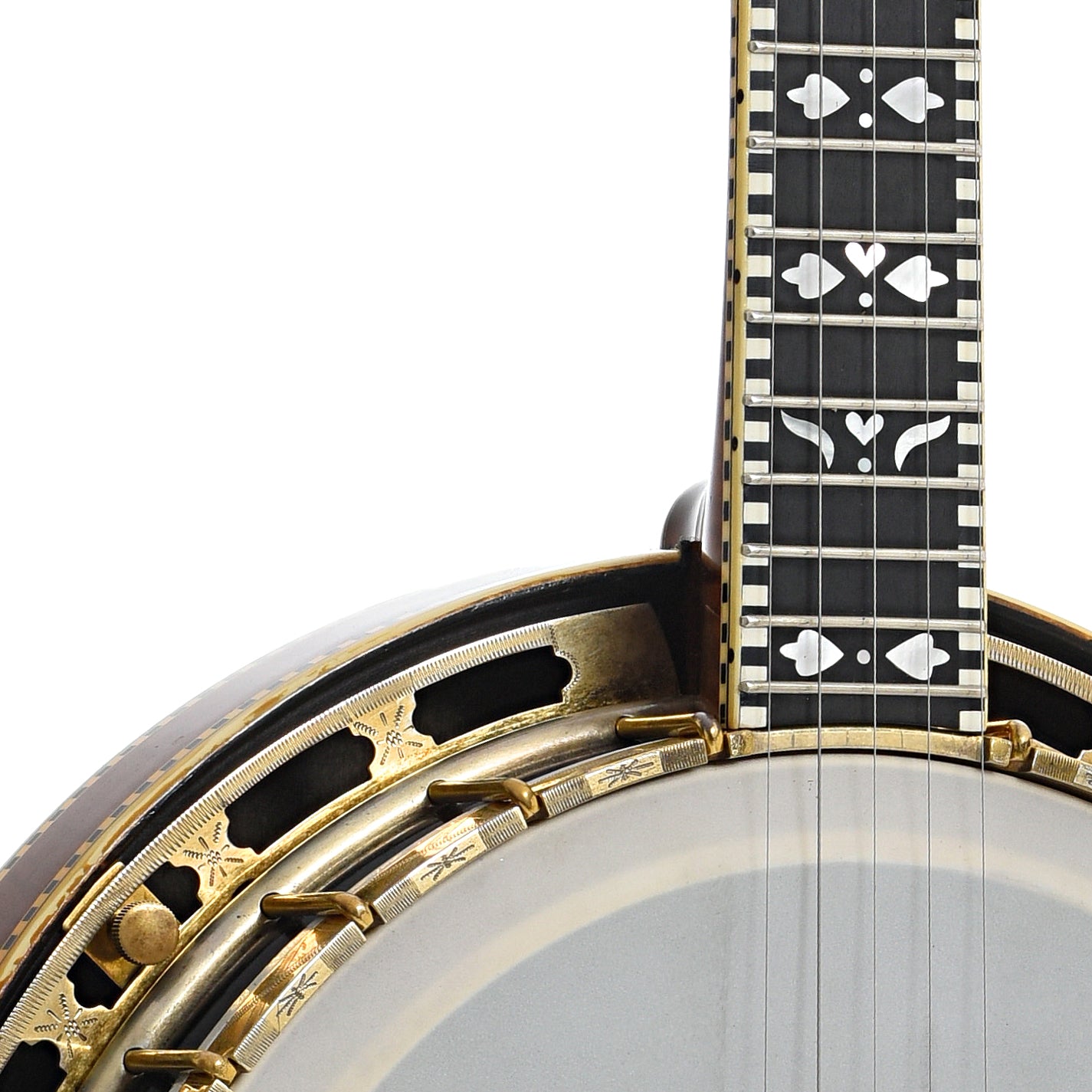 Front body and neck join of Gibson TB-6 Checkerboard Conversion Resonator Banjo (1928)