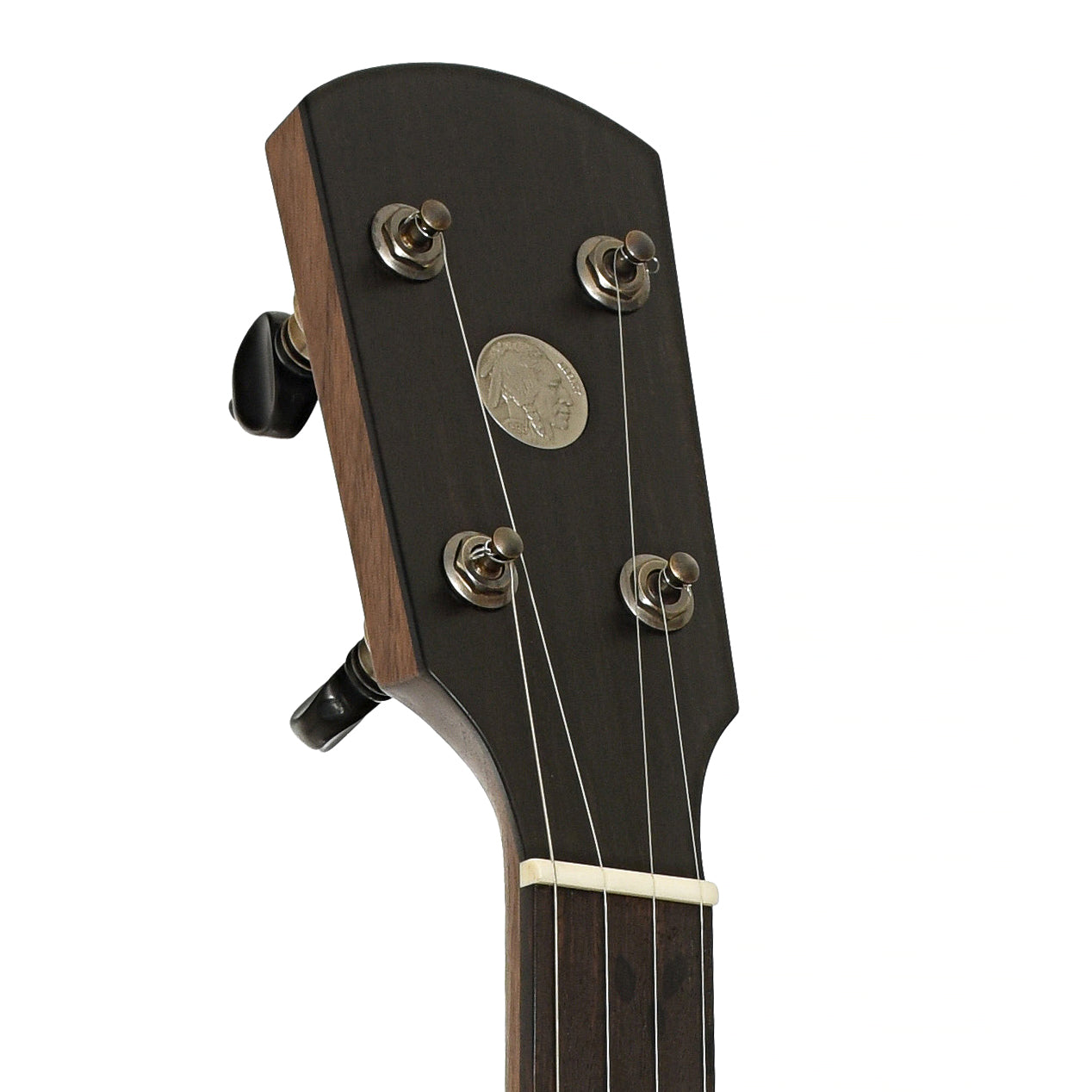 Headstock of Ode Magician 12" Walnut Openback Banjo