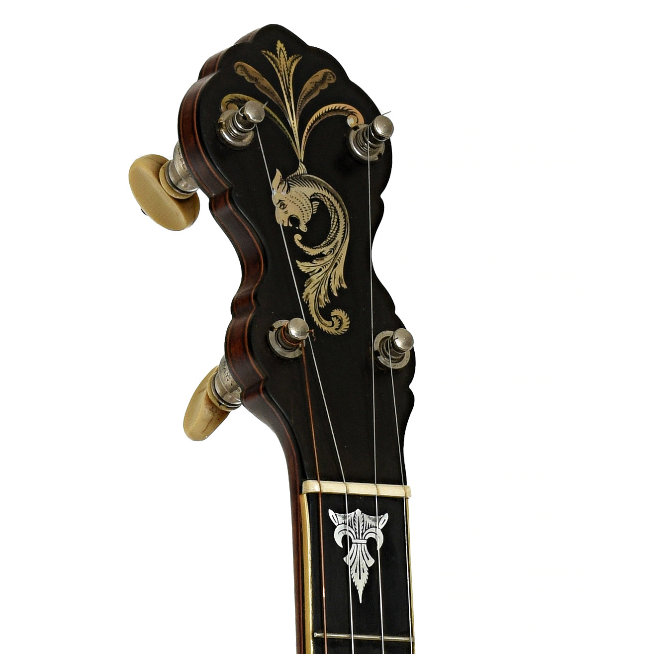 Headstock of Fairbanks No. 0 Custom Open Back Banjo