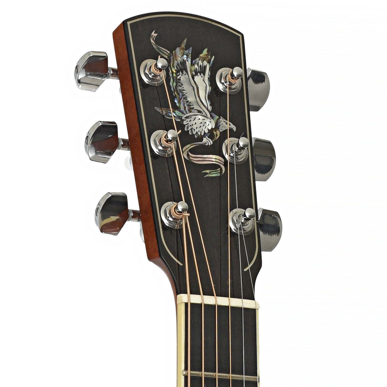 Headstock of Larrivee J-09 Custom Shop Madagascar RW Acoustic Guitar 