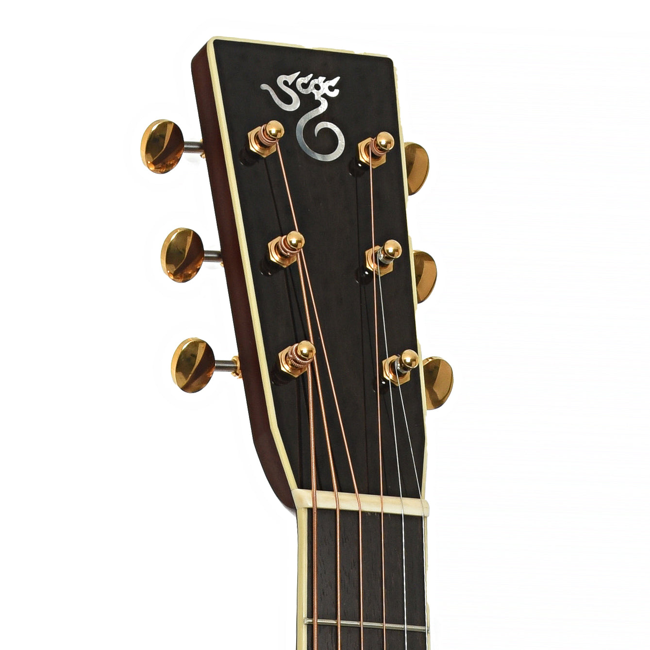 Headstock of Santa Cruz OM Custom Cutaway Acoustic Guitar