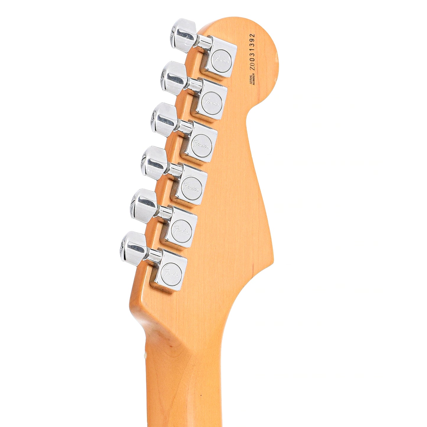 Back headstock of Fender American Series Stratocaster LH Electric Guitar (2000)