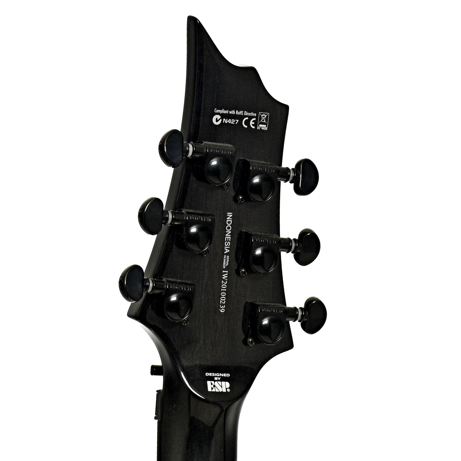 Headstock of ESP LTD H-1001FR Electric Guitar, Black Natural Burst