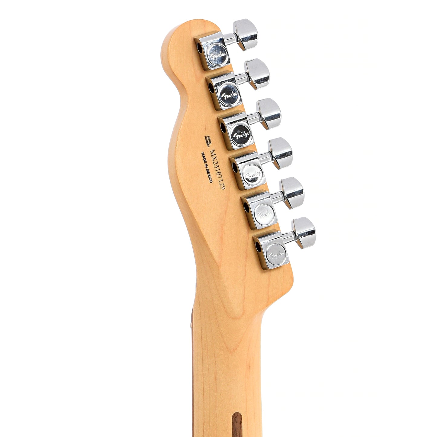 Back headstock of Fender Player Telecaster, Polar White