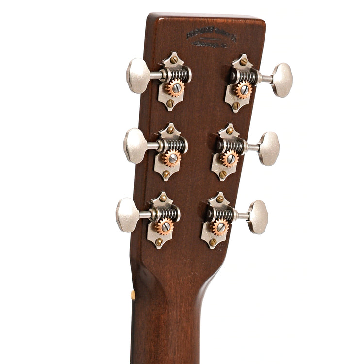 Back headstock of Pre-War Guitars Co. OM Mahogany, Level 1, Modern Neck Profile