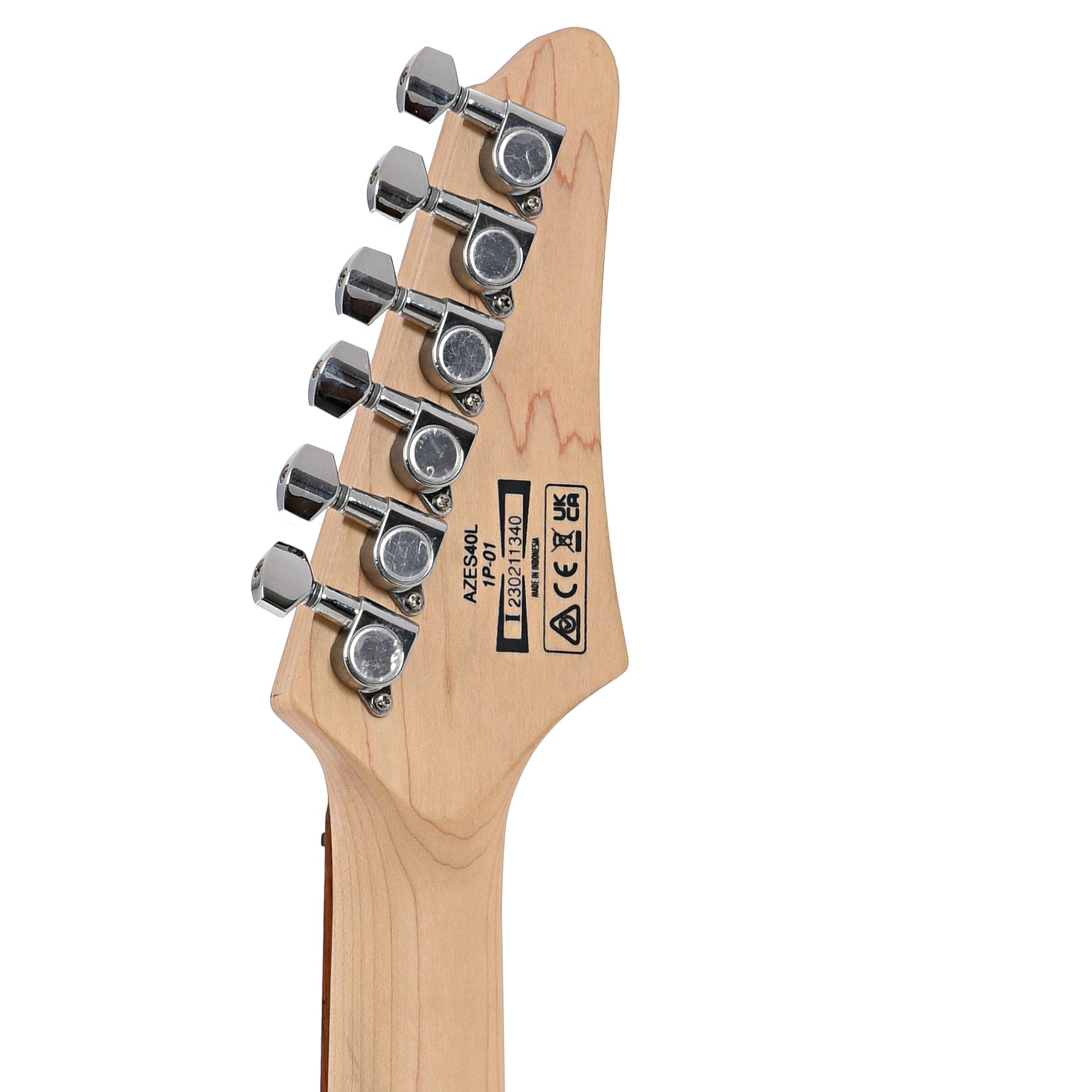 Back headstock of IBANEZ AZES40L Left Handed Electric Guitar, Purist Blue