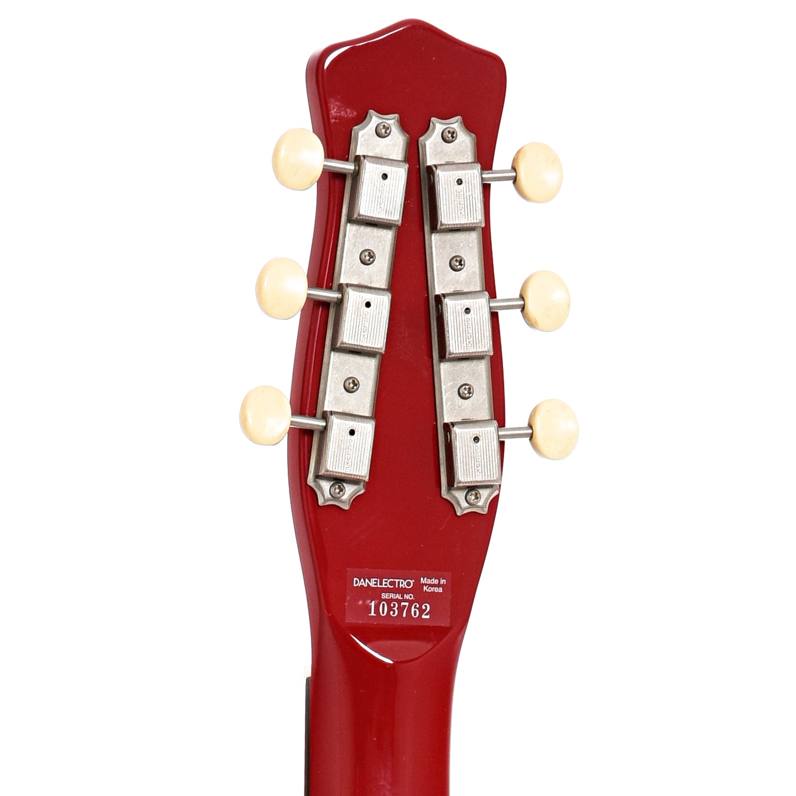 Back headstock of Danelectro '59 Triple Divine Electric Guitar, Red