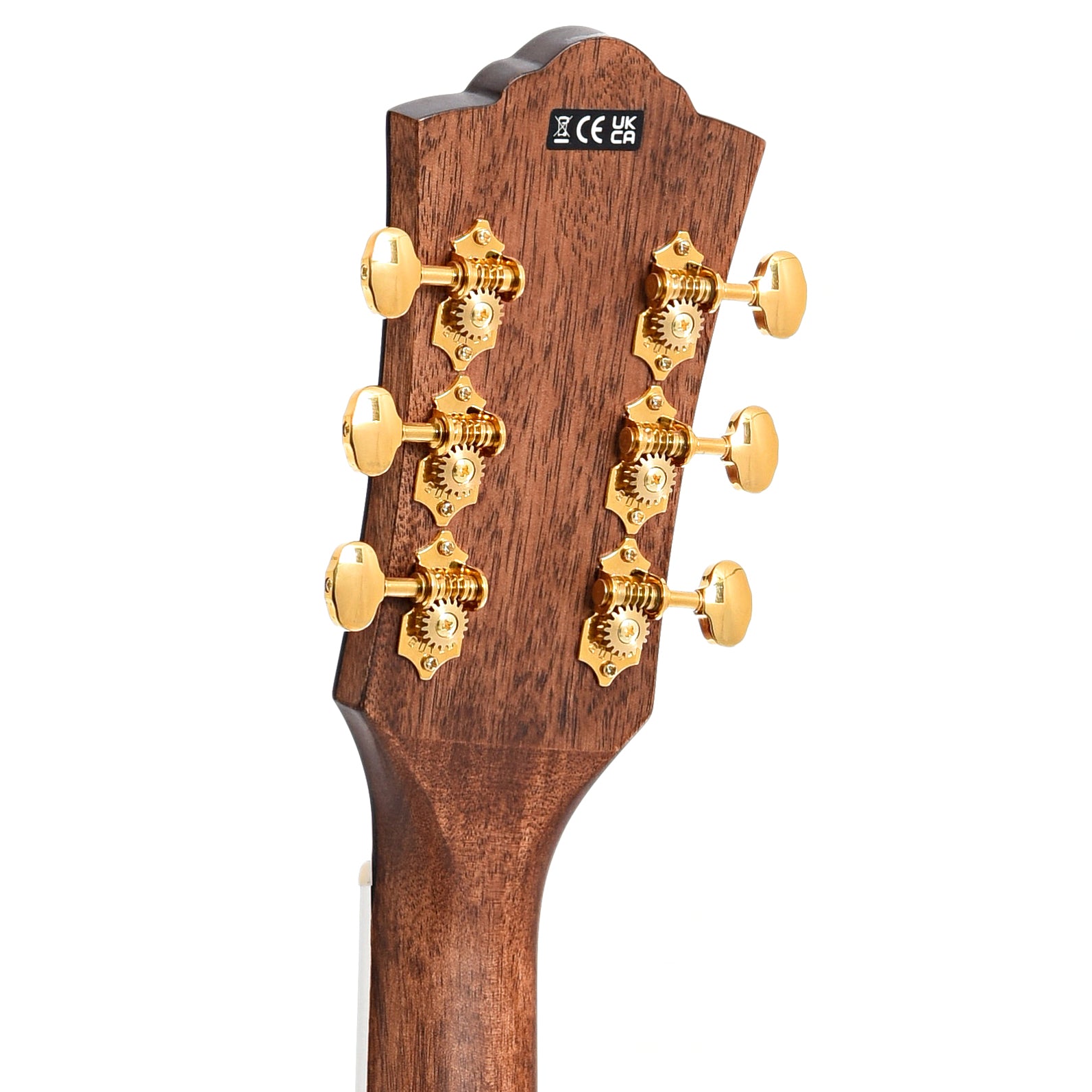 Back headstock of Guild F-250E Archback Deluxe Jumbo Acoustic Guitar, Blonde