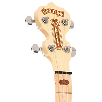 Front headstock of Deering Goodtime Special Deco Resonator Banjo