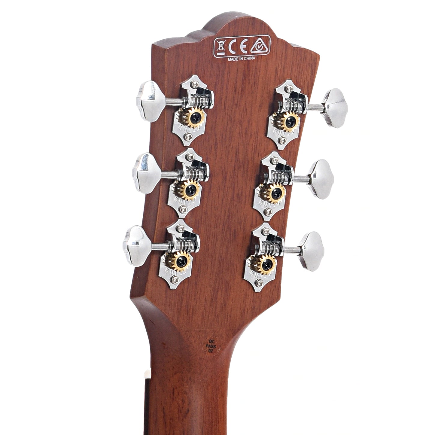 Back headstock of Guild OM-250E Limited Archback Natural Acoustic Guitar