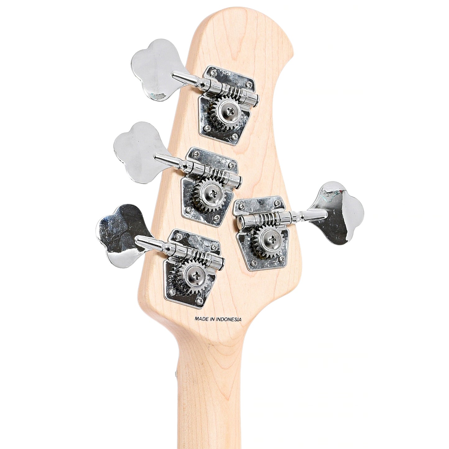 Back headstock of Sterling by Music Man RAY4LH Left Handed 4-String Bass, Chopper Blue