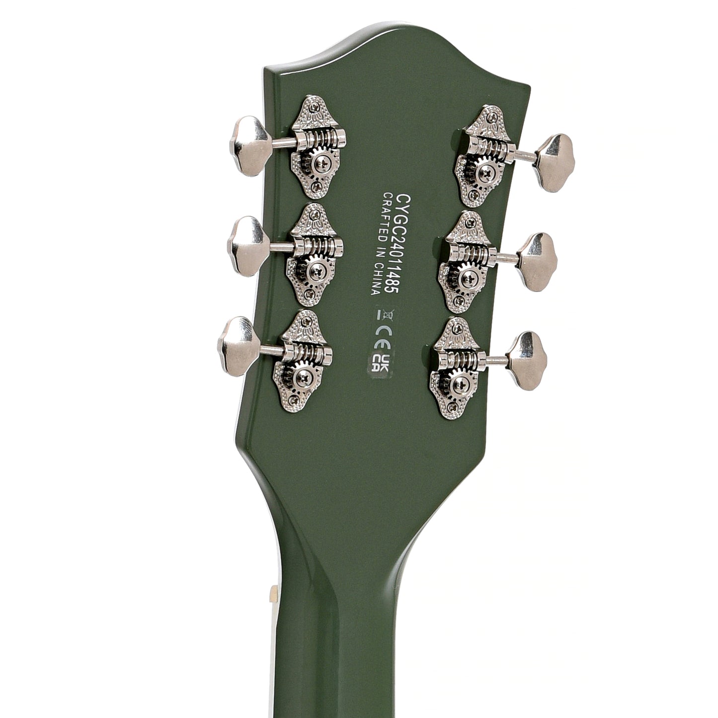 Back headstock of Gretsch G5420T Electromatic Classic Single-Cut with Bigsby, Two-Tone Anniversary Green