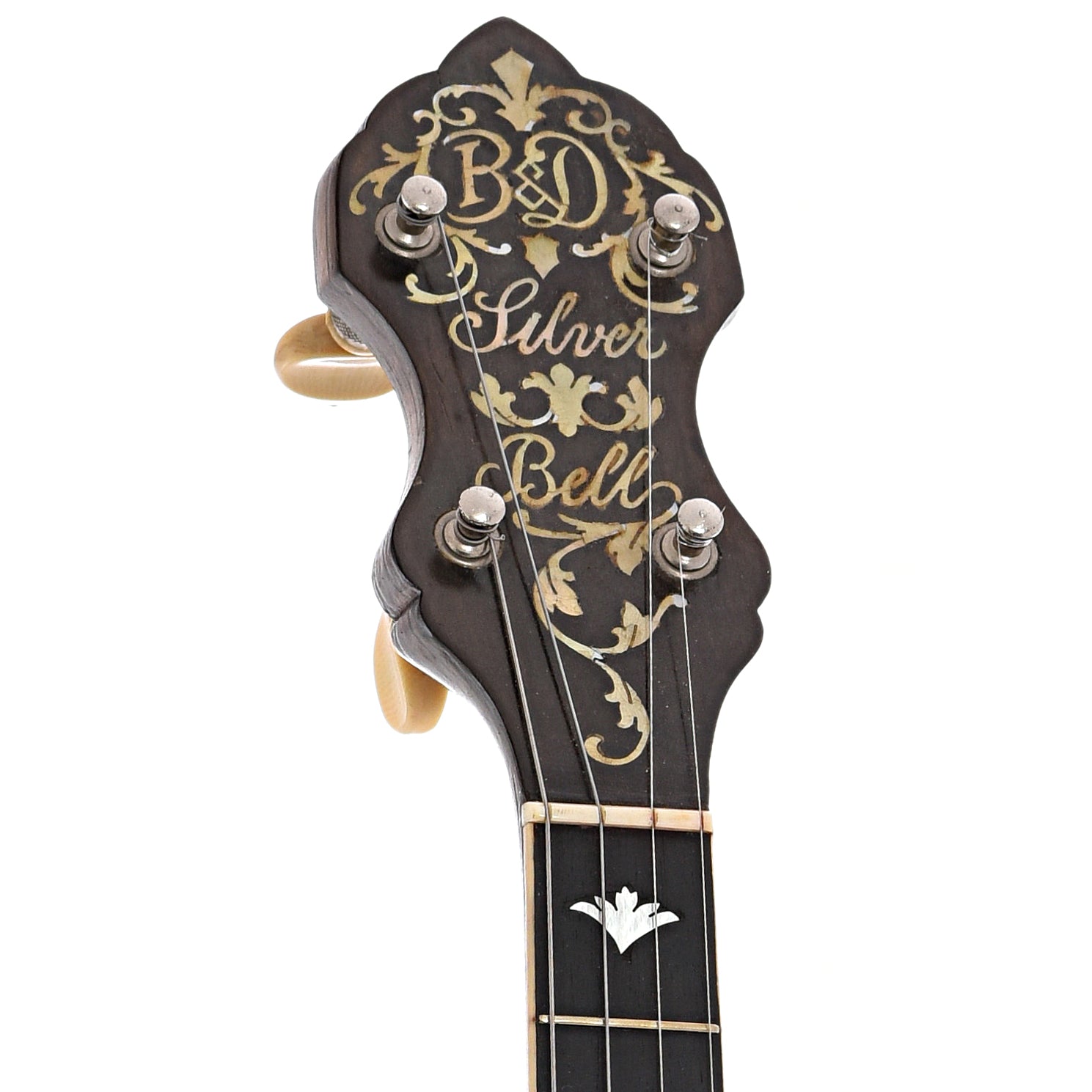 Front headstock of Bacon & Day Silver Bell No.1 Tenor Banjo (c.1923)