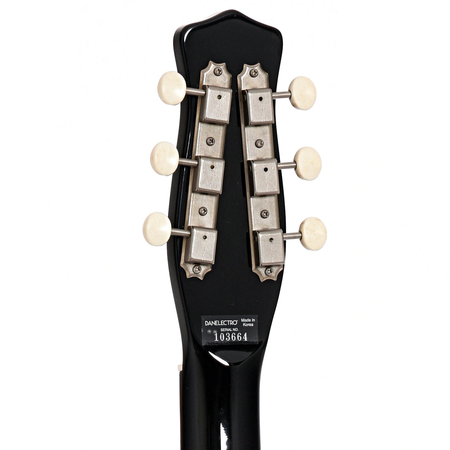 Back headstock of Danelectro '59 Triple Divine Electric Guitar, Black