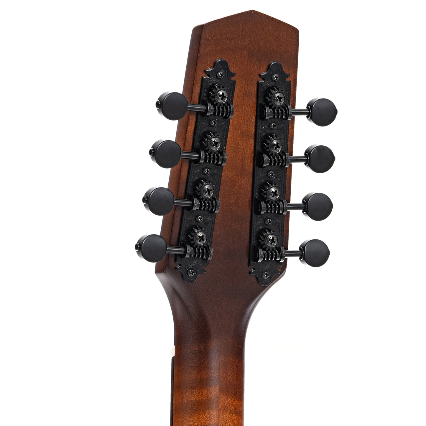 Back headstock of Northfield NFO-EL2 EleOcto Electric Octave Mandolin, Auburn Brown Finish  