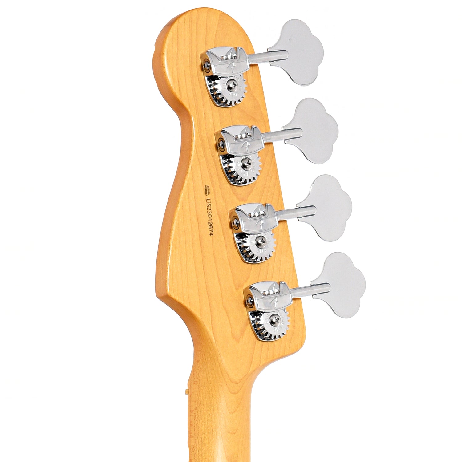 Back headstock of Fender American Professional II Precision Bass, Olympic White