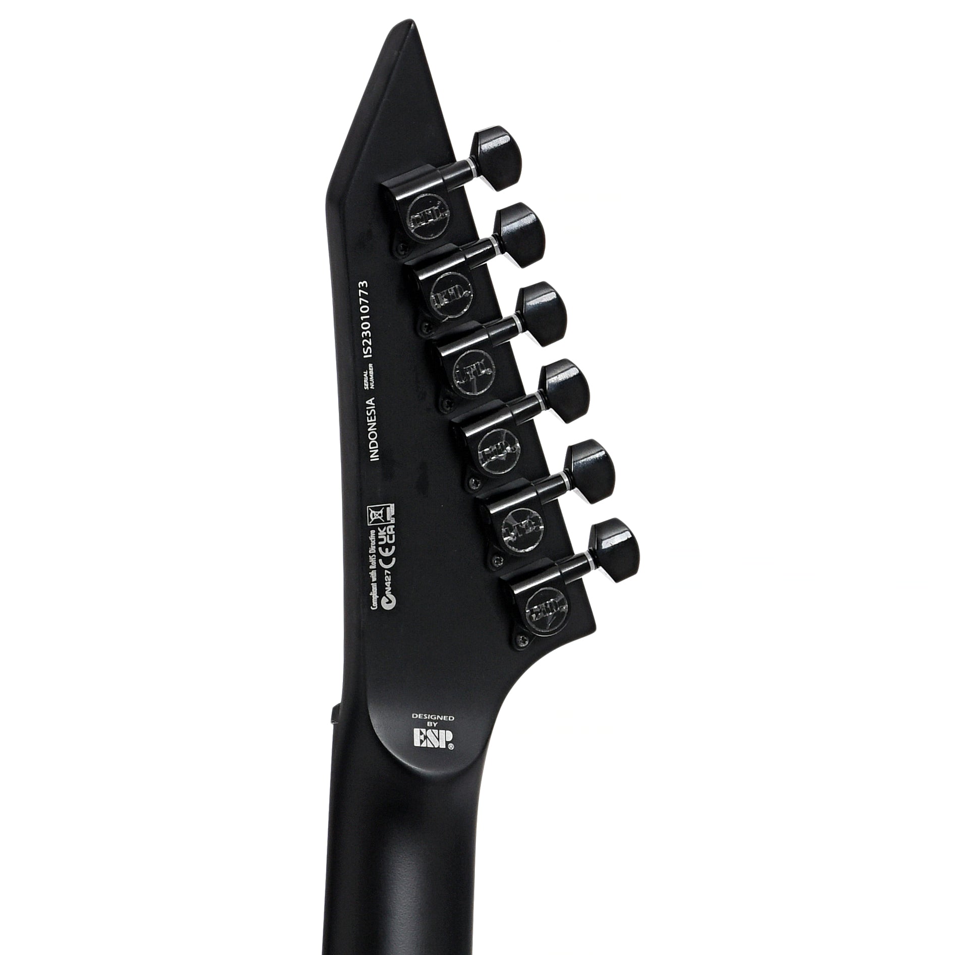 Back headstock of ESP LTD Left Handed M-201HT Electric Guitar, Black Satin