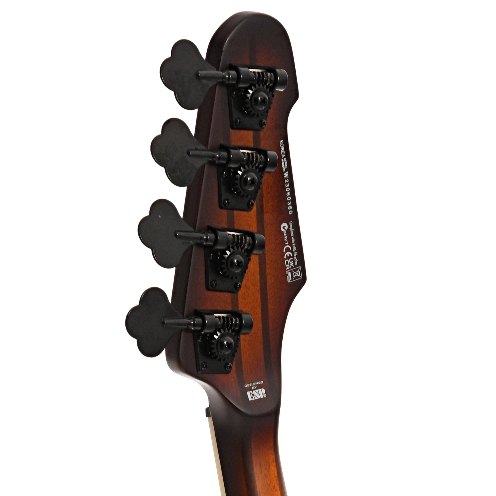 Back headstock of ESP LTD Phoenix-1004 4-String Bass, Tobacco Sunburst Satin