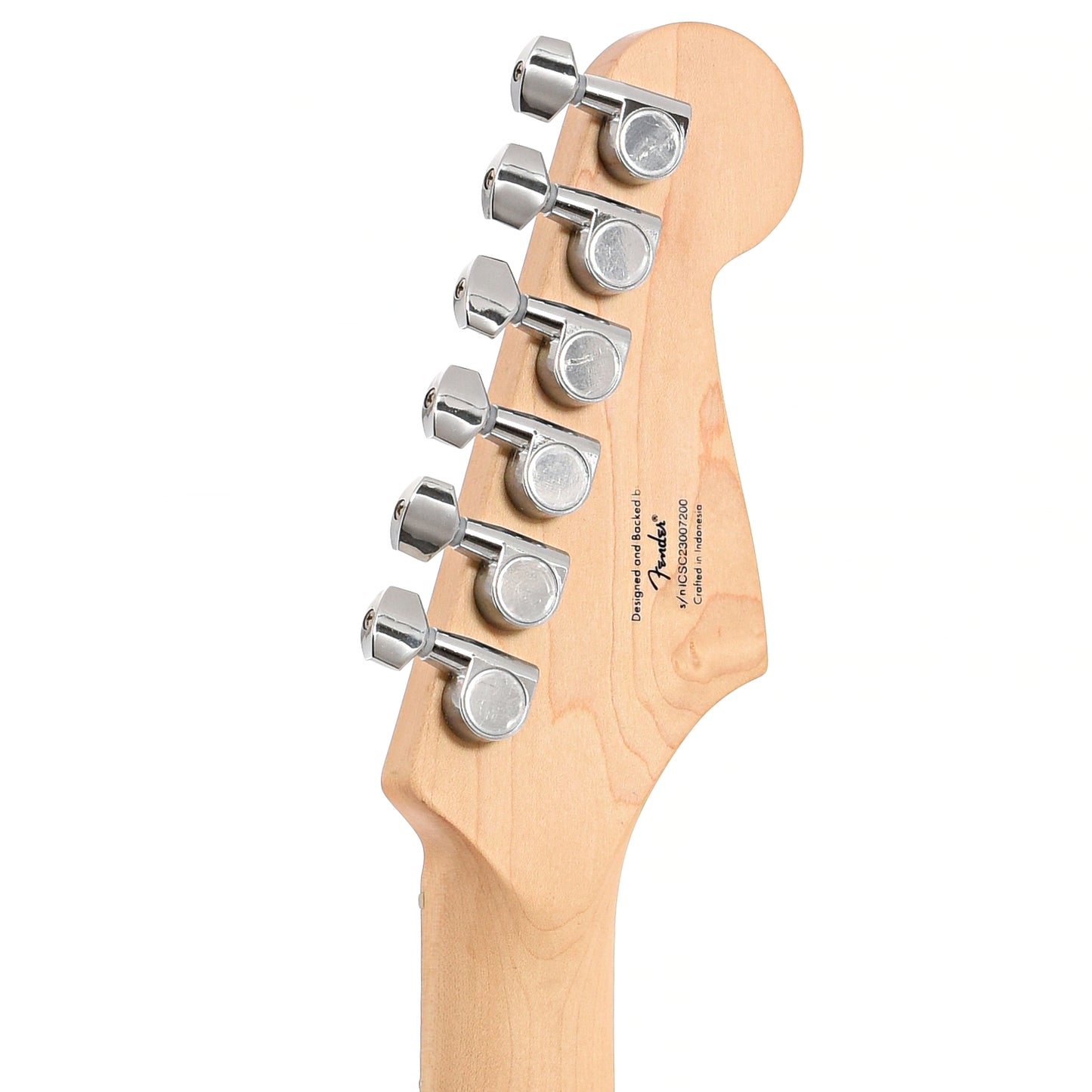 Back headstock of Squier Sonic Stratocaster, Left Handed, Black