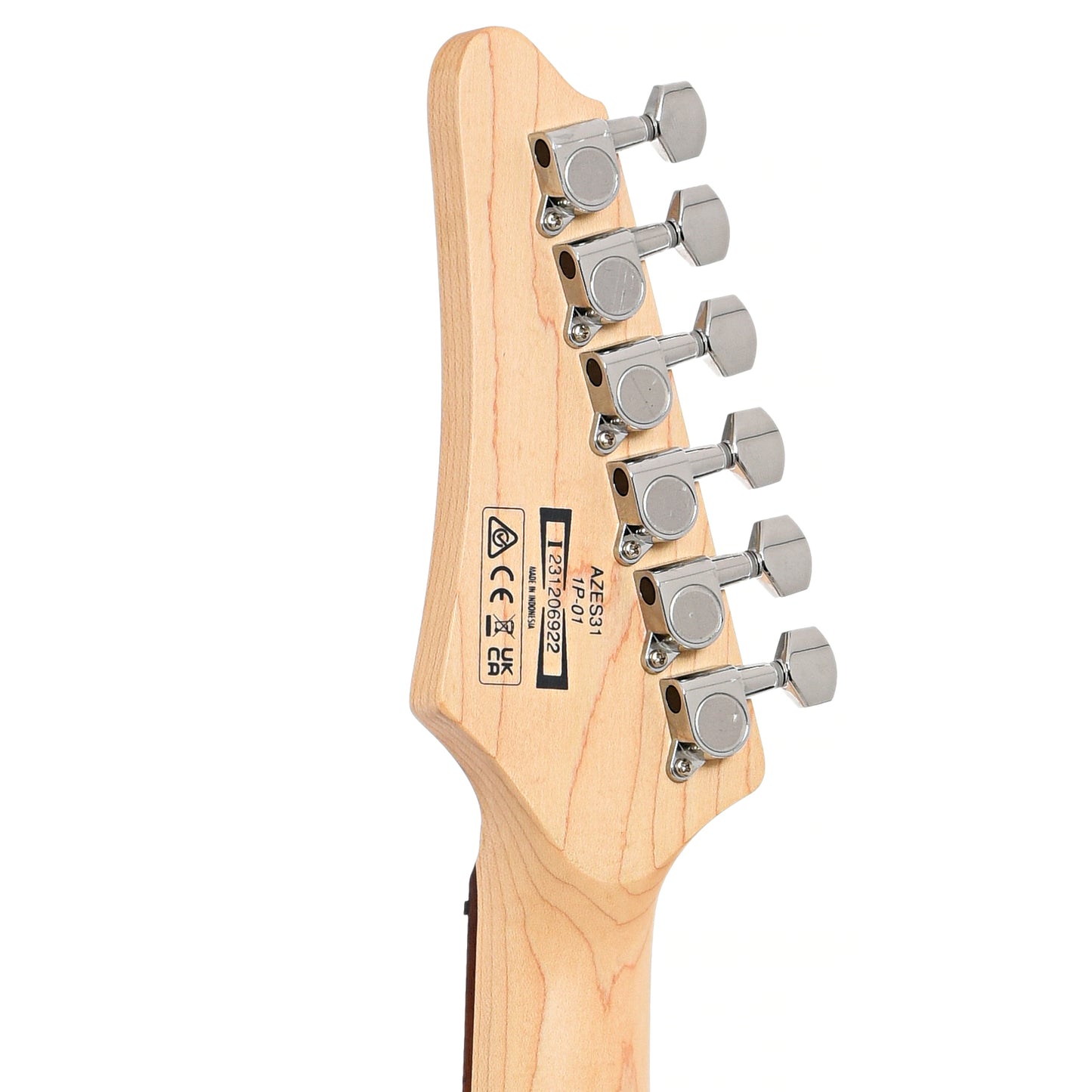Back headstock of Ibanez AZES31 Electric Guitar, Arctic Ocean Metallic