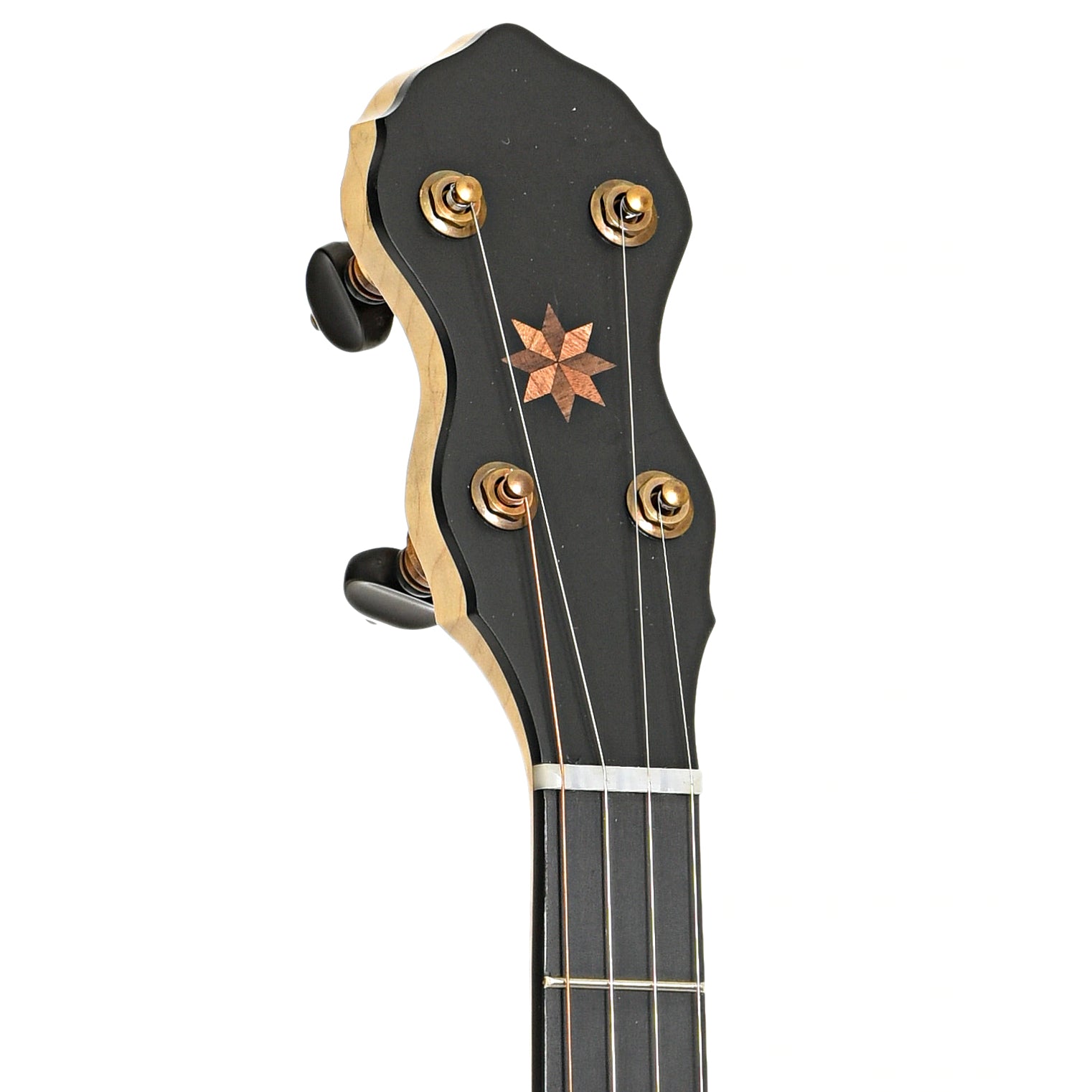 Front headstock of Pisgah Banjo Co. 11" Laydie Openback Banjo