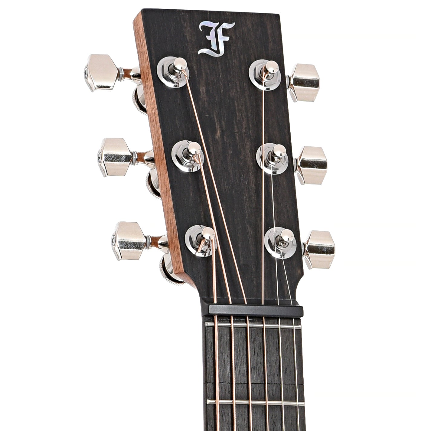 front headstock of Furch LJ10-MM Little Jane Travel Guitar, Mahogany Top