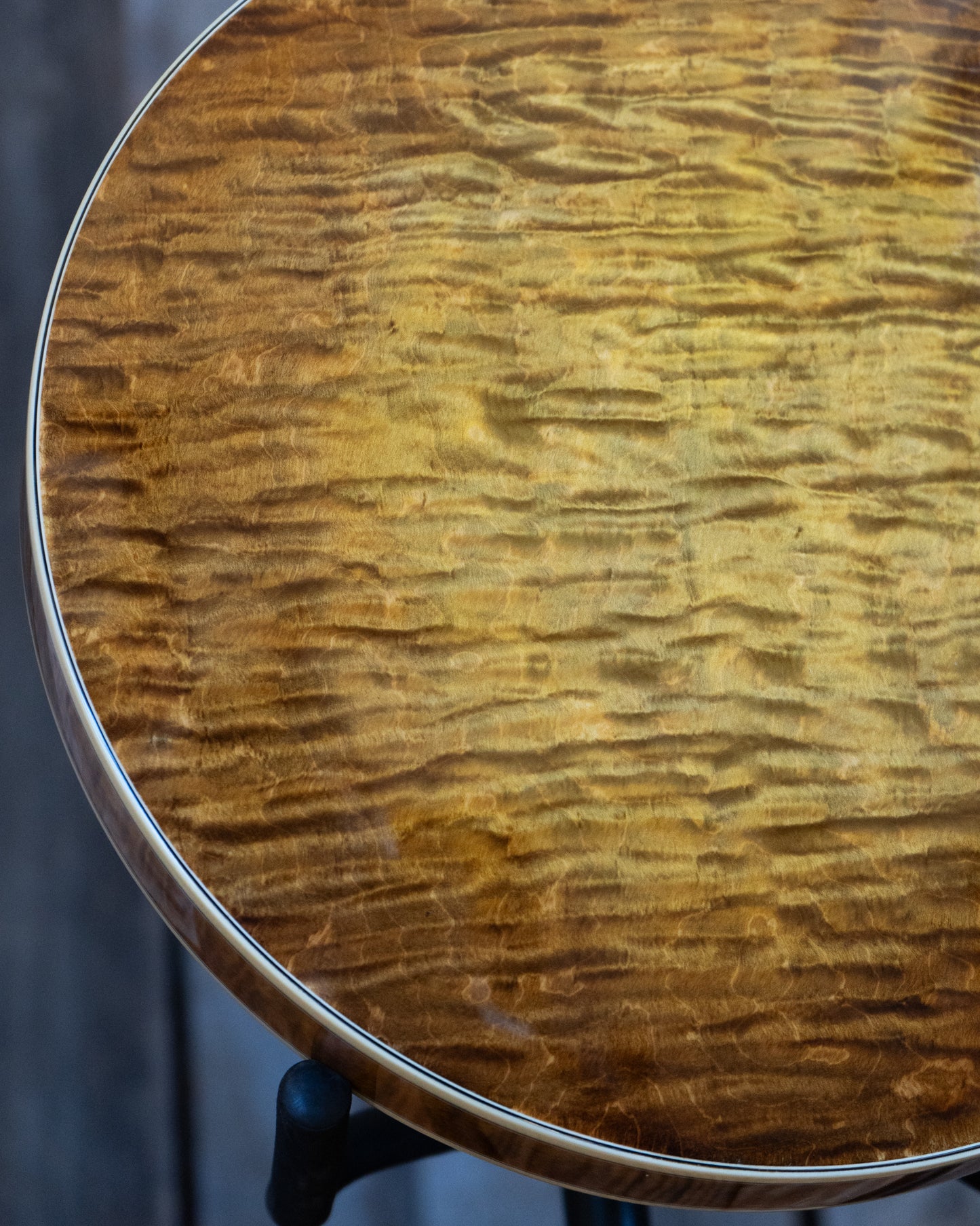 Showroom photo of the back of Grundy Flintriver "Blue Heeler" Custom Resonator Banjo (2010)