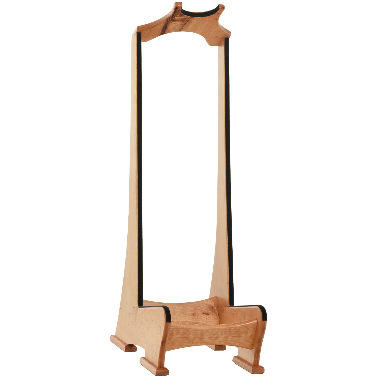 Front and side of Lee Murdock Studio Guitar Stand, Quilted Maple