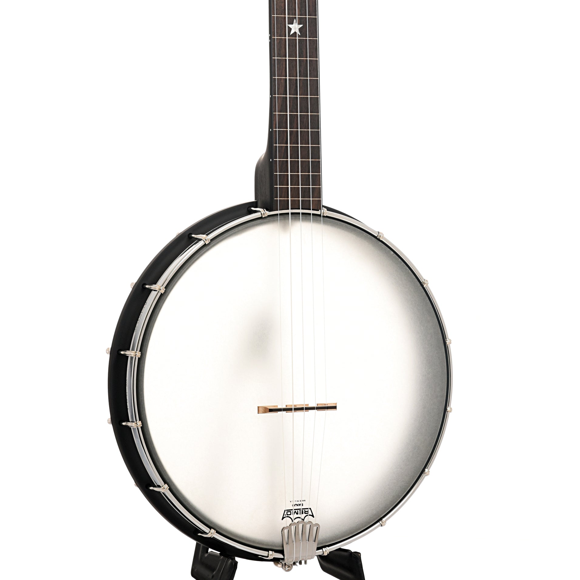 Front and side of Gold Tone AC-12FL 12" Fretless Openback Banjo 