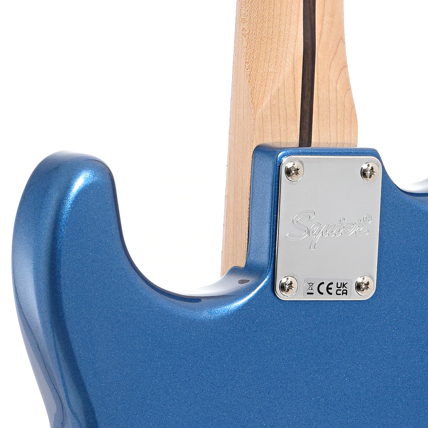 Neck joint of Squier Affinity Series Stratocaster, Lake Placid Blue