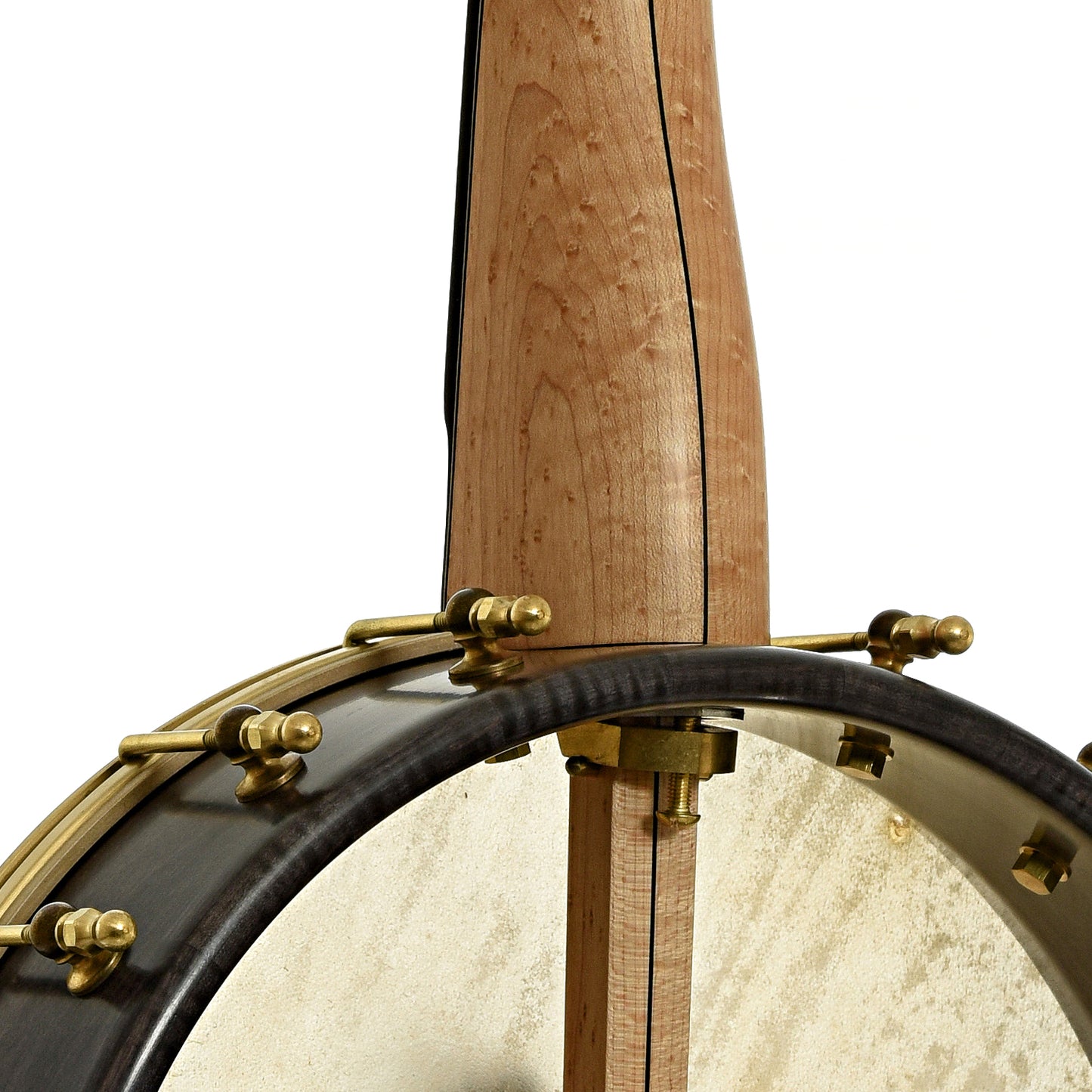 Neck joint of Chuck Lee Deep Hollow 12" Fretless Openback Banjo #875