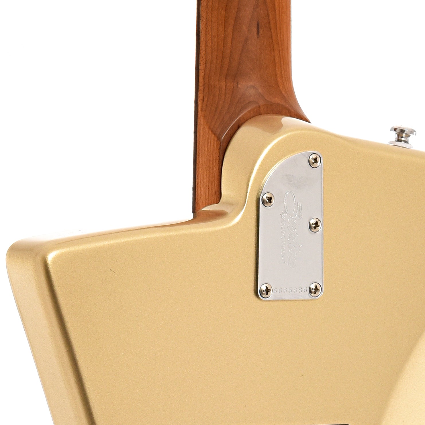 Neck joint of Sterling by Music Man St. Vincent Goldie Electric Guitar, Cashmere