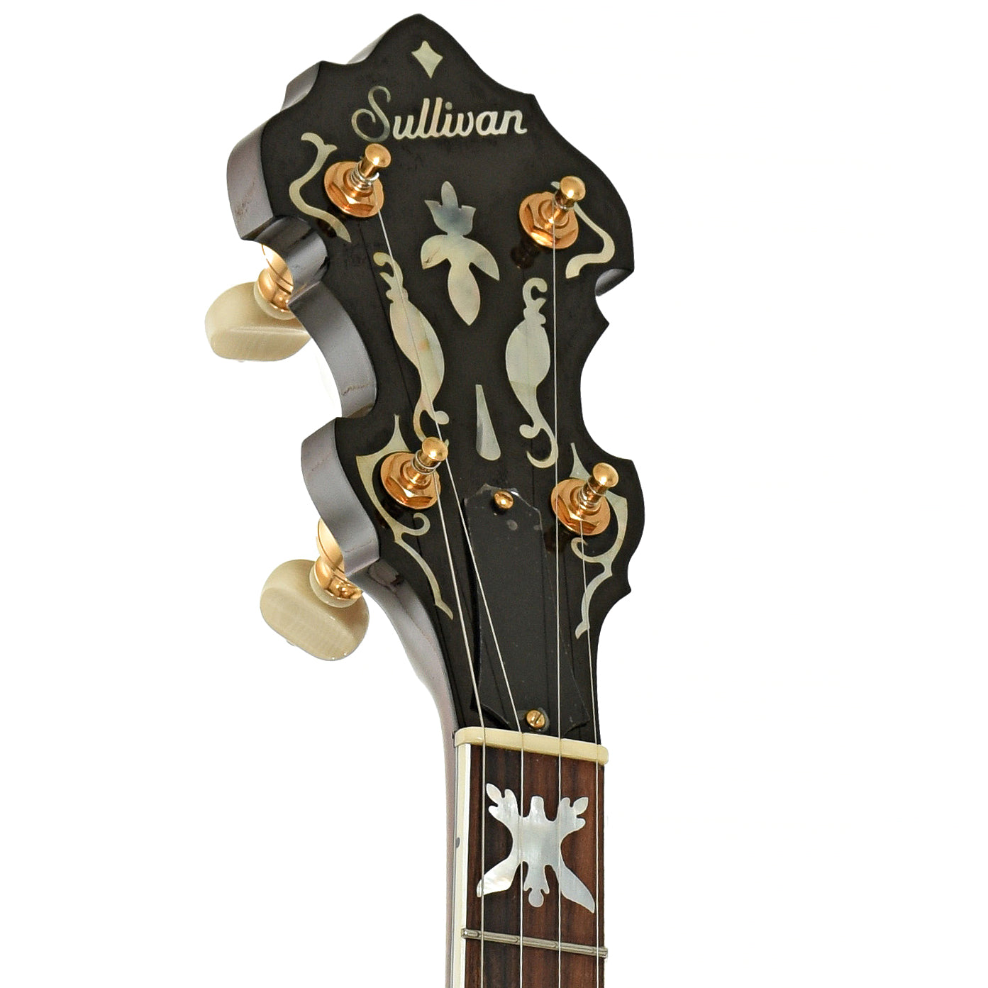 Headstock of Sullivan Vintage 35 Gold Flying Eagle Resonator Banjo