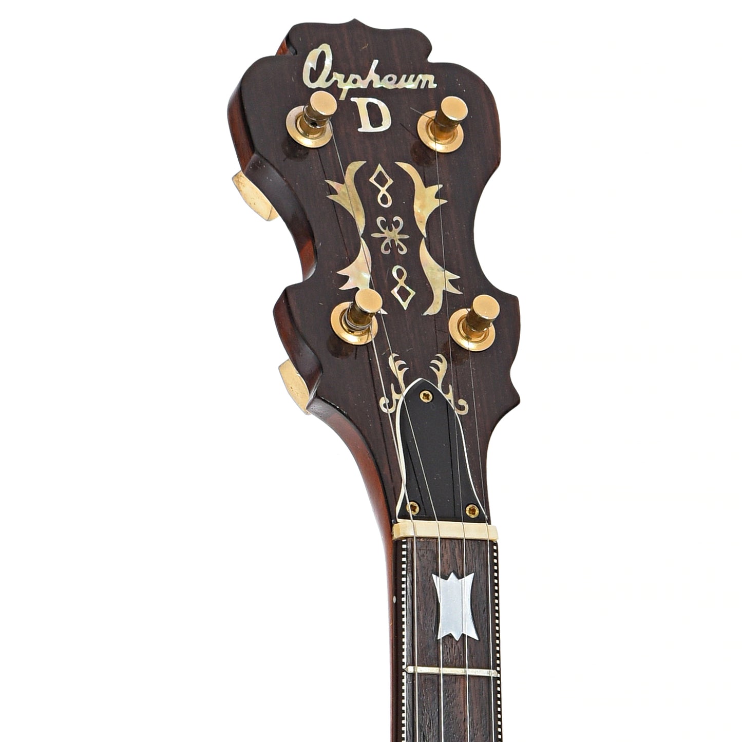 Front headstock of Orpheum Deluxe Resonator Banjo (1970s)