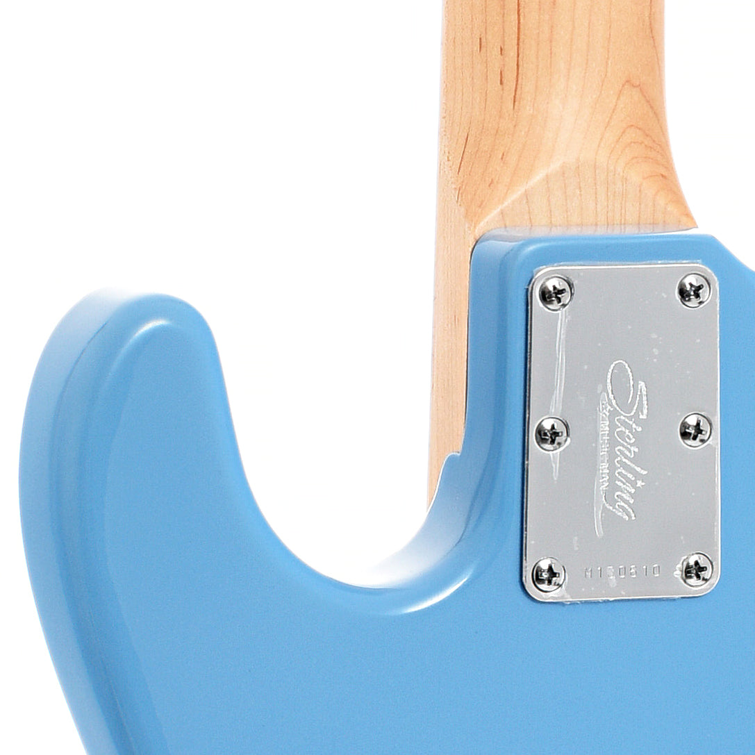 Neck joint of Sterling by Music Man RAY4 4-String Bass, Chopper Blue