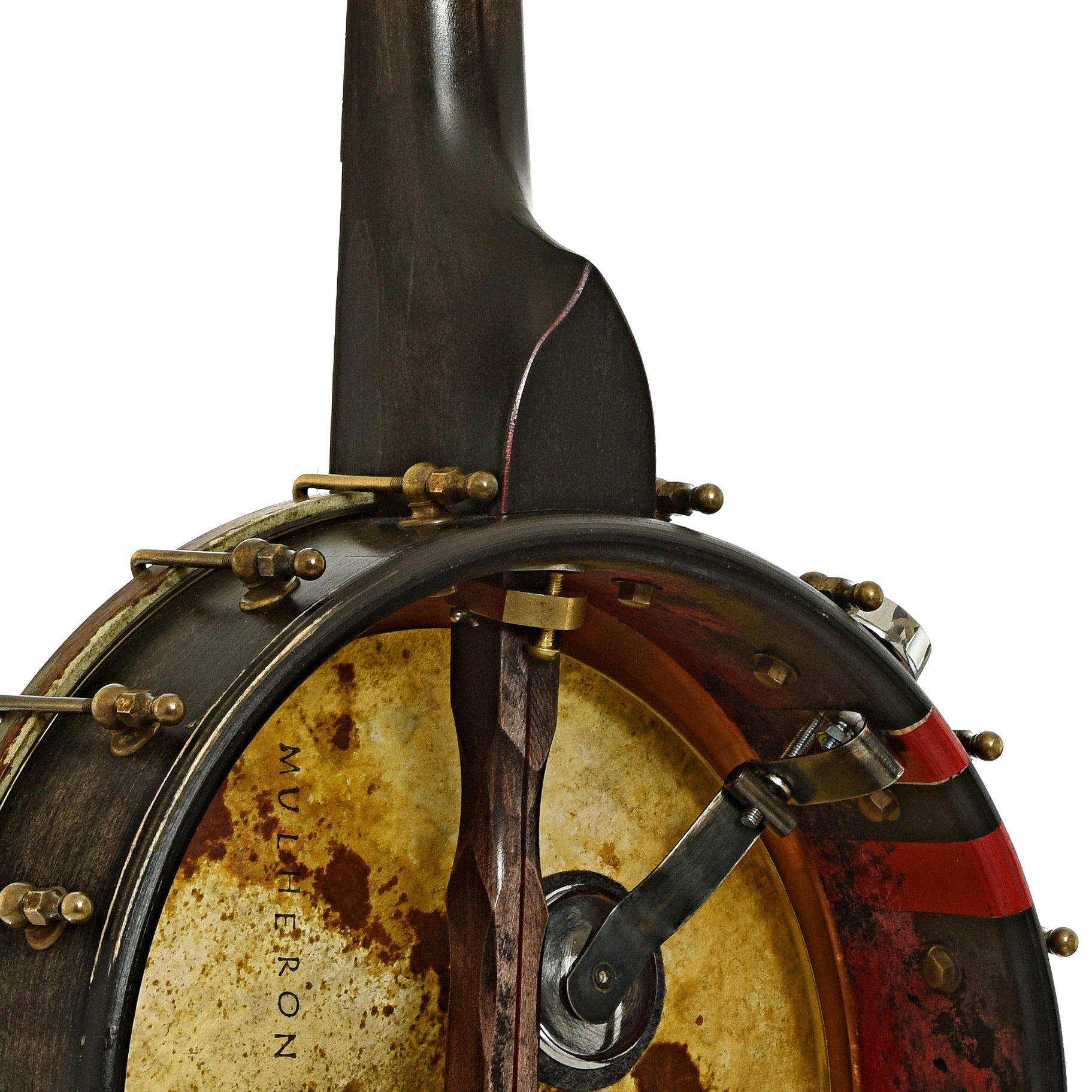 Neck joint of Mulheron Little Red Rooster Custom Open Back Banjo 