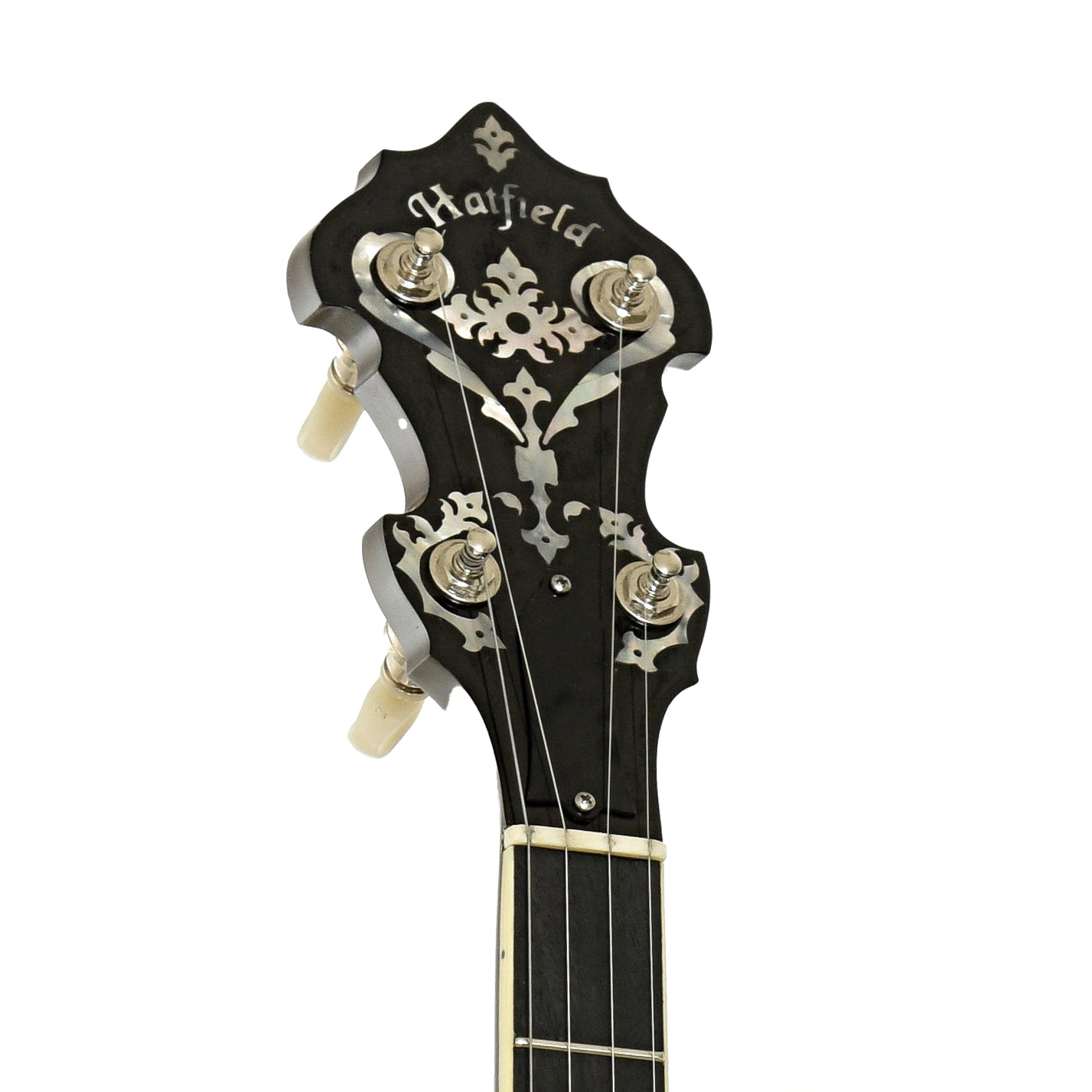 Headstock of Hatfield Buckdancer Custom Firefighter Resonator Banjo
