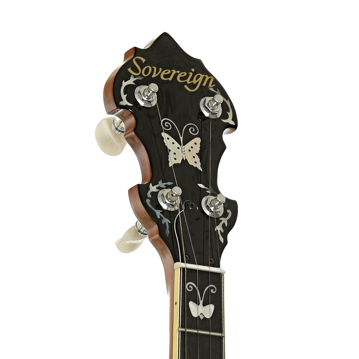 Headstock of Sovereign Butterfly H495C Resonator Banjo 