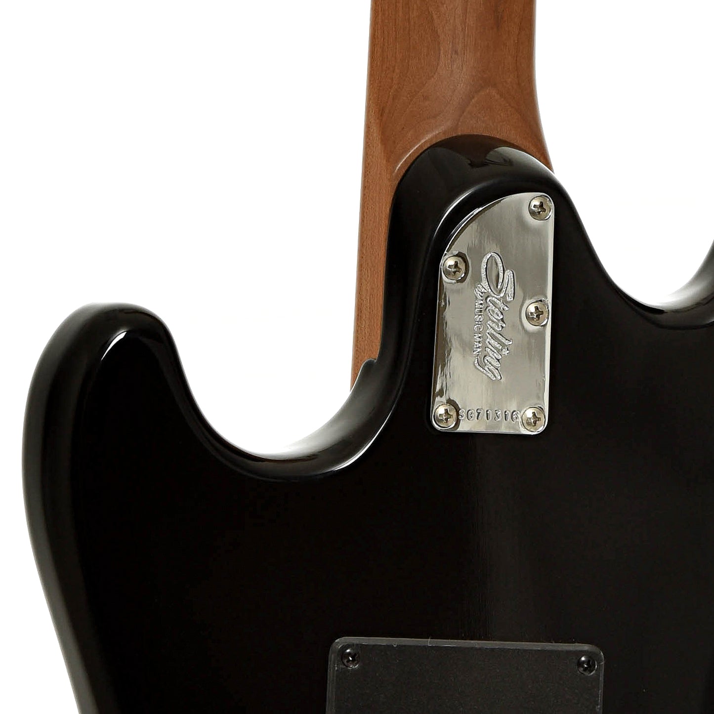 Neck joint of Sterling by Music Man StingRay Plus Electric Guitar, Black