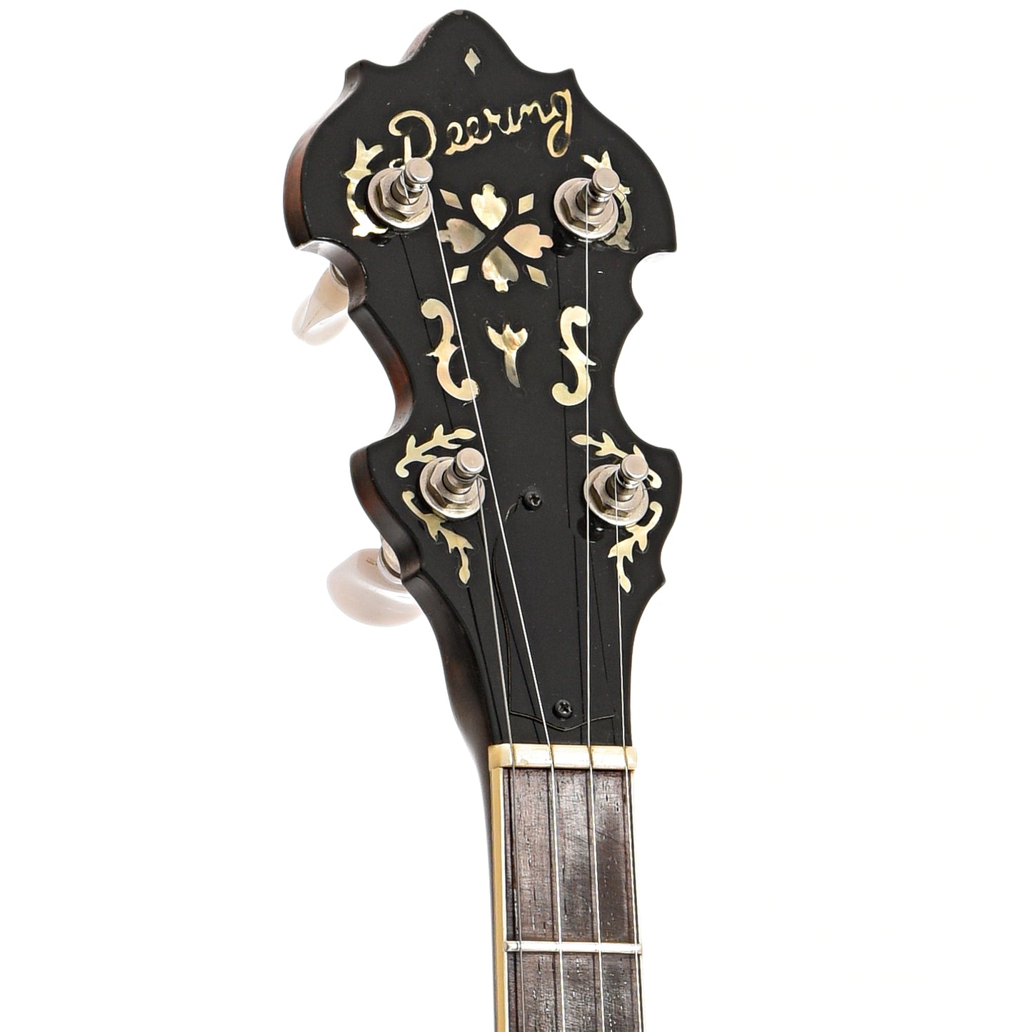 Front headstock of Deering Golden Era Resonator Banjo (1998)