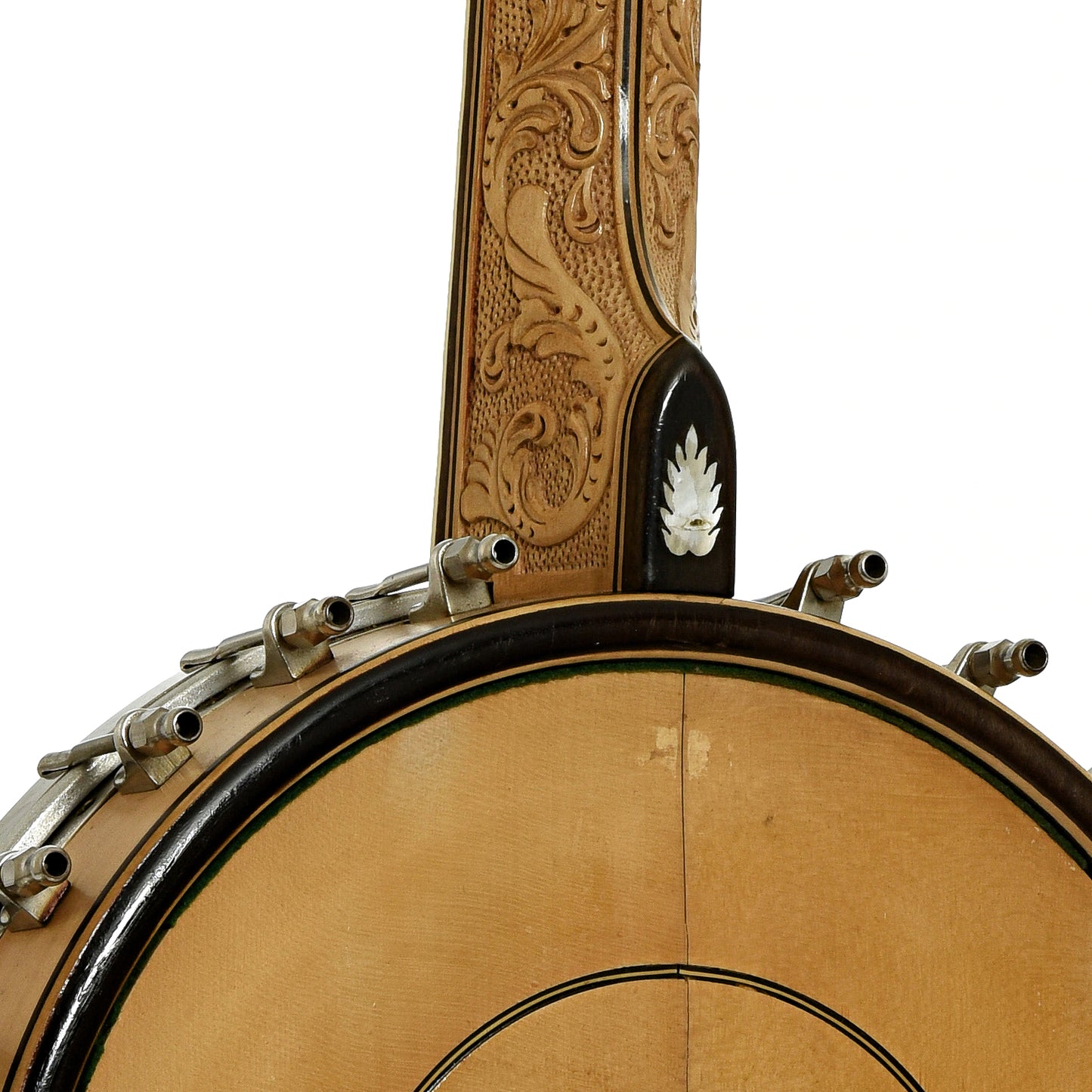 Neck joint of Bacon Blue Ribbon A1 Special Open Back Banjo