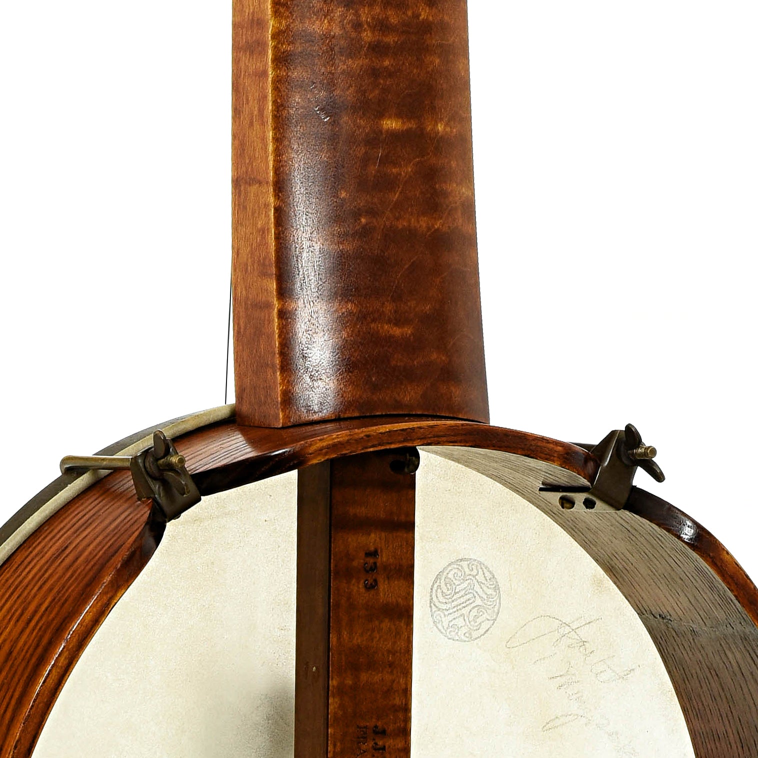 Neck joint of J.J. Hartel Joel W. Sweeney Minstrel Banjo